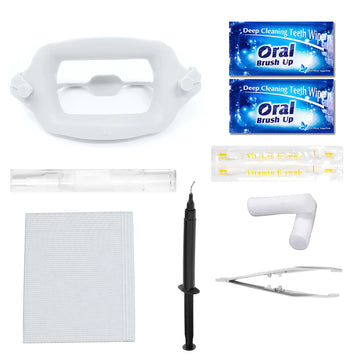 starter pack whitening kits that includes various oral tools 